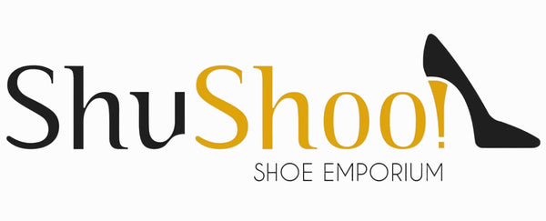 A logo on a white background reading 'ShuShoo!' with 'SHOE EMPORUM' underneath and a black high-heel silhouette at the end.